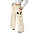 thumbnail image 1 of DHFJKG Trousers Girl's Bowknot Printed Baggy Drawstring Sweatpants Lightweight Wide Leg Pants With Pockets Comfort Pants, 1 of 6