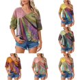 thumbnail image 1 of DHFJKG Tshirts Shirts For Women Boho Top Rainbow Print 3/4 Sleeve V Neck Loose Fit Graphic Tees Retro Bohemian Trendy Tops, 1 of 6