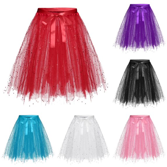 DHFJKG Tulle Skirts For Women Tutu A-Line Mesh Layered Elastic Waist Halloween Mini Skirts