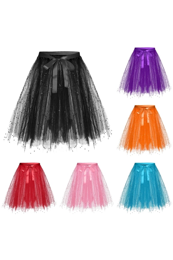Tulle Skirts For Women Tutu A-Line Mesh Layered Elastic Waist Halloween Mini Skirts