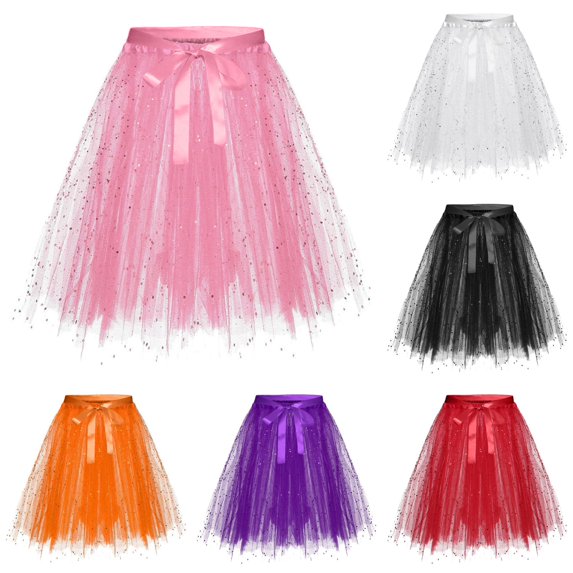 DHFJKG Tulle Skirts For Women Tutu A-Line Mesh Layered Elastic Waist Halloween Mini Skirts