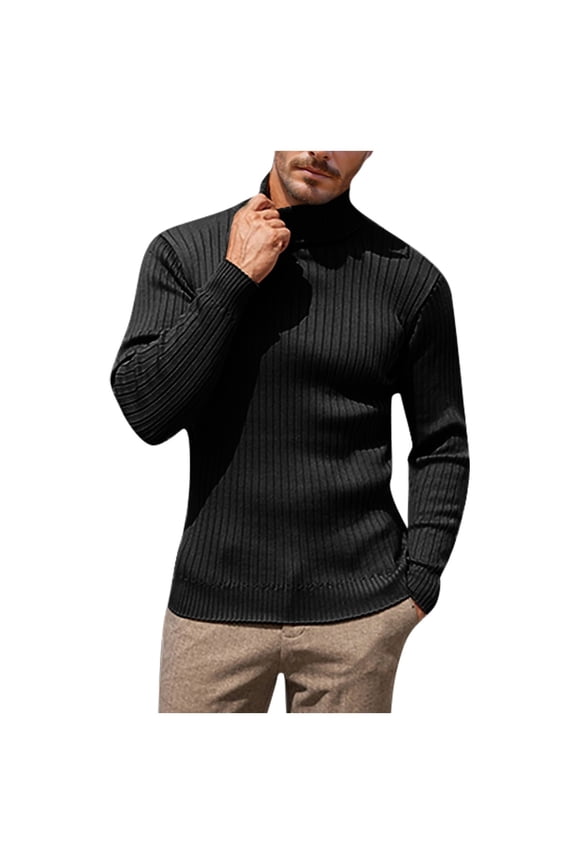 Turtleneck Solid Color Ribbed Sweater Mens Base Layer Top Slim Fit Solid Color Business Casual Dress Knitwear Keep Warm Long Sleeve Comfort Jumper Tops