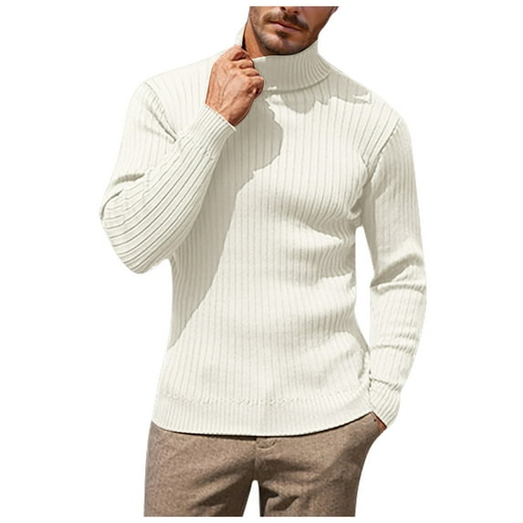 DHFJKG Turtleneck Solid Color Ribbed Sweater Mens Base Layer Top Slim Fit Solid Color Business Casual Dress Knitwear Keep Warm Long Sleeve Versatile Jumper Tops