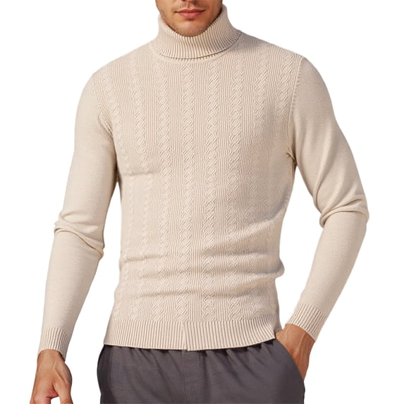 DHFJKG Turtleneck Sweater Base Layer For Men Slim Fit Jacquard Knit Solid Color Pullover Warm Top For Cold Weather Casual Outing Cozy Jumper Tops