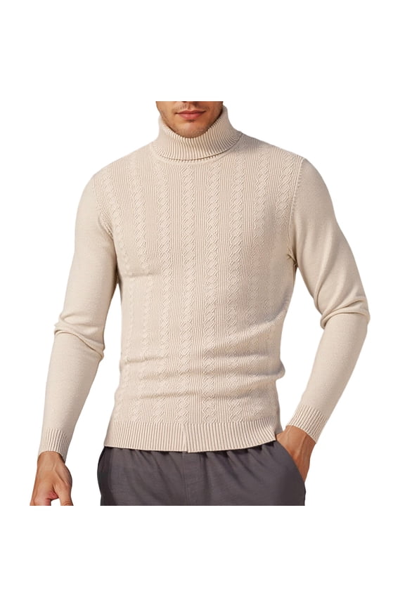 Turtleneck Sweater Base Layer For Men Slim Fit Jacquard Knit Solid Color Pullover Warm Top For Cold Weather Casual Outing Cozy Jumper Tops