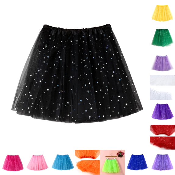 DHFJKG Tutu Skirts For Women Sparkly Star Sequin Elastic Waist Multi Layers Glitter Mini Skirts Rave Party Outfit
