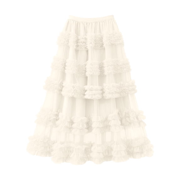 DHFJKG Tutus For Women Mesh Layered Ruffle Skirts High Waist Flared A-Line Loose Fit Elegant Party Casual Wear Stylish Skirt