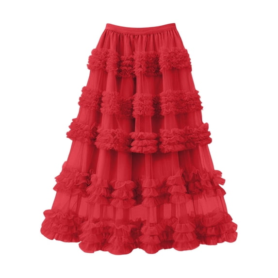 DHFJKG Tutus For Women Mesh Layered Ruffle Skirts High Waist Flared A-Line Loose Fit Elegant Party Casual Wear Trendy Skirt