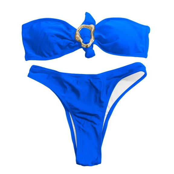 DHFJKG Two Piece Bikini Swimsuit For Women Strapless High Waist Bathing Suit With Thong Bottom Solid Color Trendy Beachwear