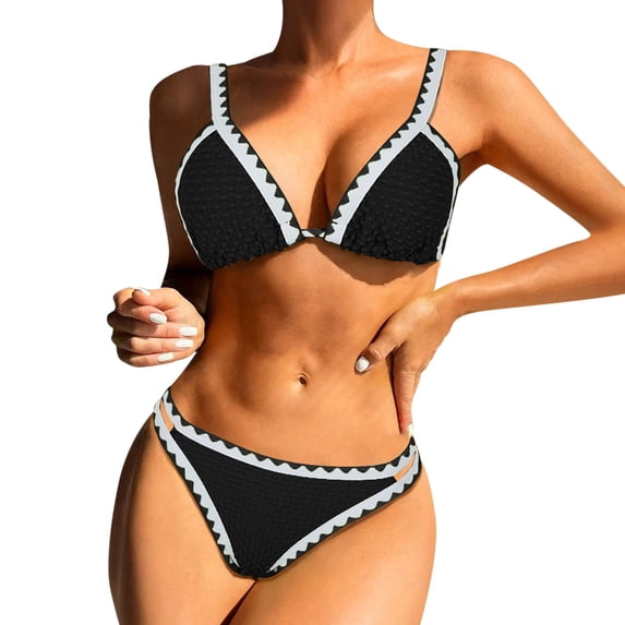 DHFJKG Two Piece Swimsuits Women Color Block Bikini Set High Waist Bottom Beach Pool Party Summer Fashion Swimwear Versatile Beachwear