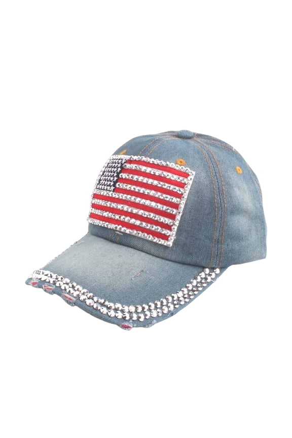 US National Flag Baseball Cap For Women Men Rhinestone Design Adjustable Buckle Denim 250Th Anniversary Hat