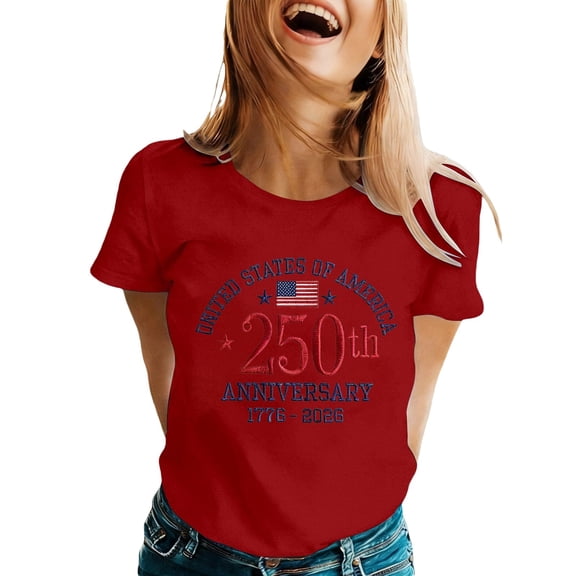DHFJKG US National Flag Graphic Tee Women Celebrate America's 250Th Anniversary T Shirts Short Sleeve 1776 2026 Top