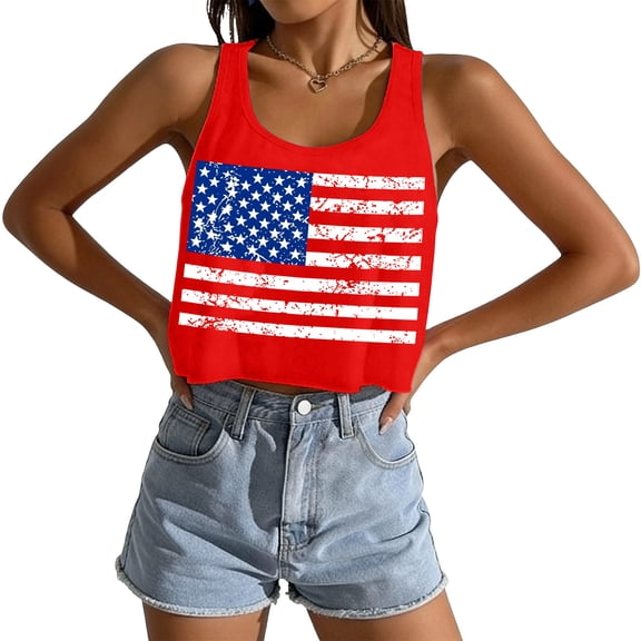 DHFJKG US National Flag Shirts For Women Cropped Tank Tops Casual Sleeveless Loose Fit Camisole Celebrate America's 250th Anniversary Comfy Top