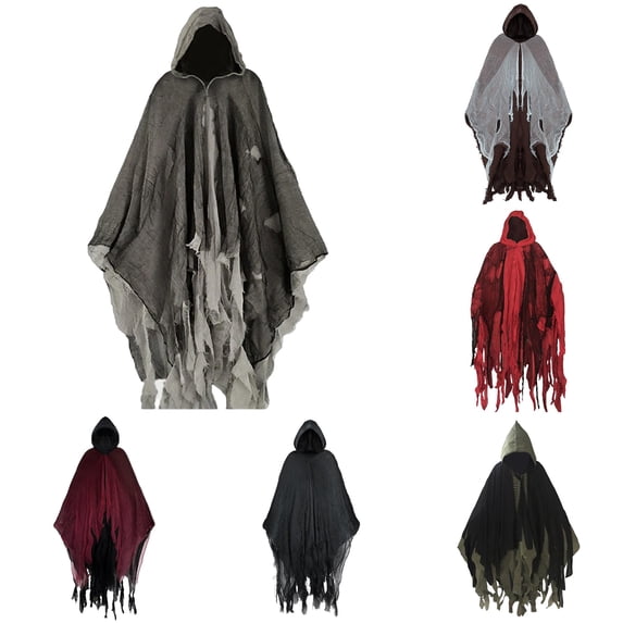 DHFJKG Unisex Adults Hooded Cloak Gothic Cape For Halloween Party, Distressed Ripped Spooky Season Poncho