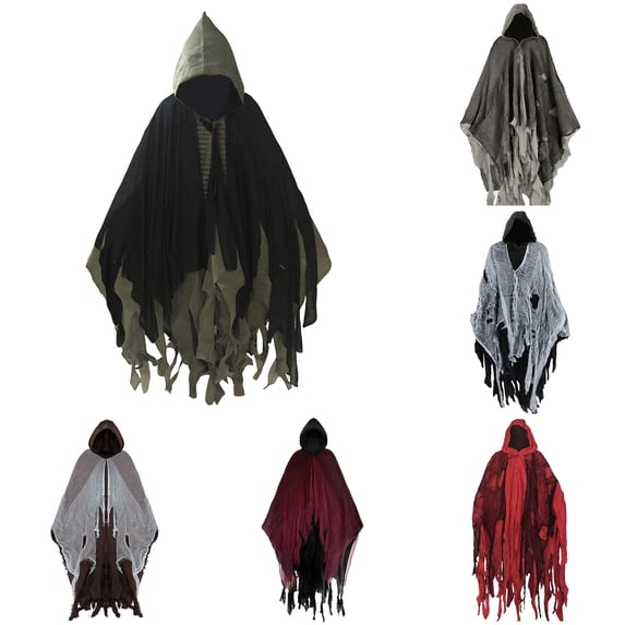 DHFJKG Unisex Adults Hooded Cloak Gothic Cape For Halloween Party, Distressed Ripped Spooky Season Poncho