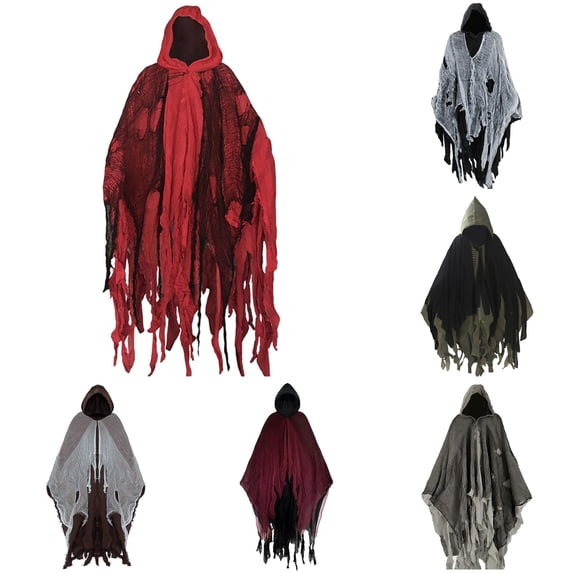 DHFJKG Unisex Adults Hooded Cloak Gothic Cape For Halloween Party, Distressed Ripped Spooky Season Poncho