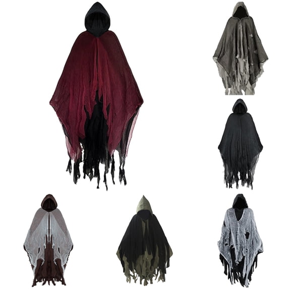 DHFJKG Unisex Adults Hooded Cloak Gothic Cape For Halloween Party, Distressed Ripped Spooky Season Poncho