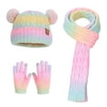 thumbnail image 1 of DHFJKG Unisex Child Kids Beanie Scarf Gloves Set Winter Warmer Gradient Knit Fuzzy Pom Hats Scarf Gloves 3 Piece Soft Insulated Set, 1 of 6