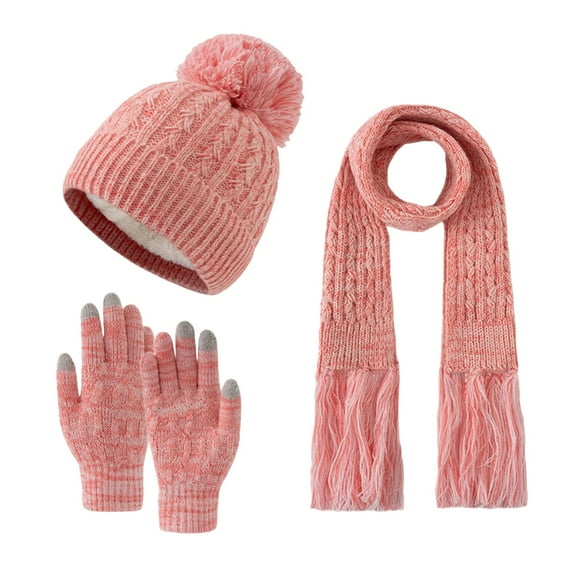 DHFJKG Unisex Child Kids Beanie Scarf Gloves Set Winter Warmer Knit Fuzzy Pom Hats Scarf Gloves 3 Piece Set Lovely Gifts