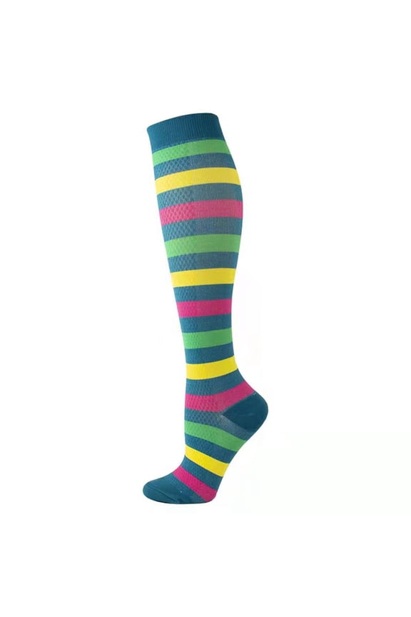 Unisex Compression Socks For Women Men Striped Moisture Wicking Socks Circulation Knee High Sock