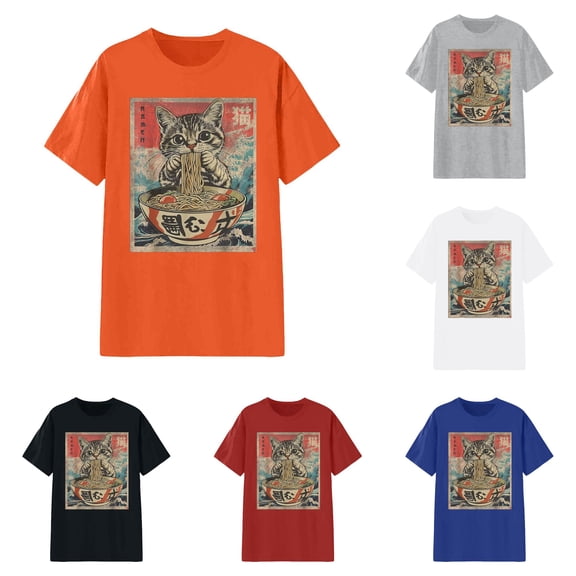 DHFJKG Unisex Graphic Tees For Women Men Oversized T Shirt Cute Cat Printed Short Sleeve Crew Neck Streetwear Tshirts Summer Trendy Tops