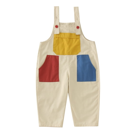 DHFJKG Unisex Kids Overalls For Boys Girls 1-11 Years Color Block Adjustable Straps Casual Loose Fit Long Pants With Pockets Hip Hop Clothes