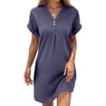 thumbnail image 1 of DHFJKG V Neck Tshirt Dresses For Women Short Sleeve Lightweight Summer Loose Fit Solid Color Mini Dress Casual Daily Wear Versatile Dresses, 1 of 5