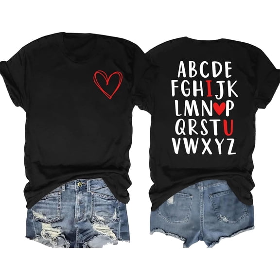 DHFJKG Valentines Shirts For Women Short Sleeve Crew Neck 26 Letters Printed T Shirt Soft Comfortable Daily Wear For Ladies Versatile Tops