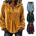 thumbnail image 1 of DHFJKG Velvet Hoodies For Women Ruffle Long Sleeve Button Pullover Sweatshirt Casual Fall Clothes, 1 of 4