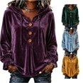 thumbnail image 1 of DHFJKG Velvet Hoodies For Women Ruffle Long Sleeve Button Pullover Sweatshirt Casual Fall Clothes, 1 of 4