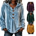 thumbnail image 1 of DHFJKG Velvet Hoodies For Women Ruffle Long Sleeve Button Pullover Sweatshirt Casual Fall Clothes, 1 of 3