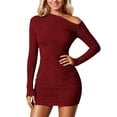 thumbnail image 1 of DHFJKG Wedding Guest Dress Women Off The Shoulder Long Sleeve Bodycon Asymmetrical Party Gown Mini Dress 2026 Spring Fall Versatile Dresses, 1 of 5