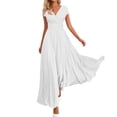 thumbnail image 1 of DHFJKG Wedding Guest Dresses For Women Summer V Neck Short Sleeve Bohemian Flowy Swing A-Line Solid Color Maxi Sundress Trendy Dresses, 1 of 5