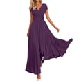 thumbnail image 1 of DHFJKG Wedding Guest Dresses For Women Summer V Neck Short Sleeve Bohemian Flowy Swing A-Line Solid Color Maxi Sundress Trendy Dresses, 1 of 5