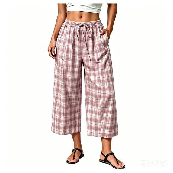 DHFJKG Wide Leg Capri Pants Women Summer Beach Pants Flowy Loose Fit High Waisted Lightweight Travel Trousers