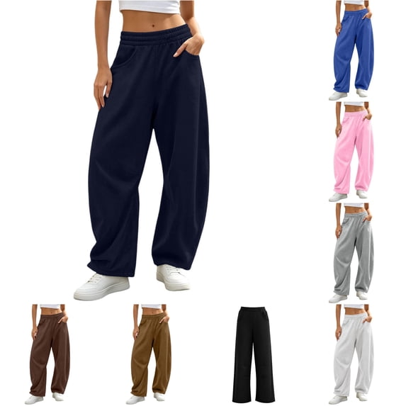 DHFJKG Wide Leg Pants For Women Baggy Joggers Elastic Waist Oversized Athletic Trousers With Pockets