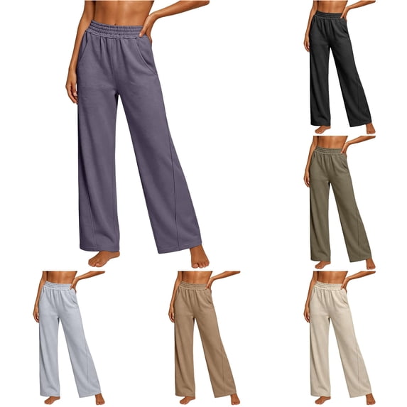 DHFJKG Wide Leg Sweatpants Women Casual Loose Fit Solid Color Elastic Waist Athletic Joggers Pants