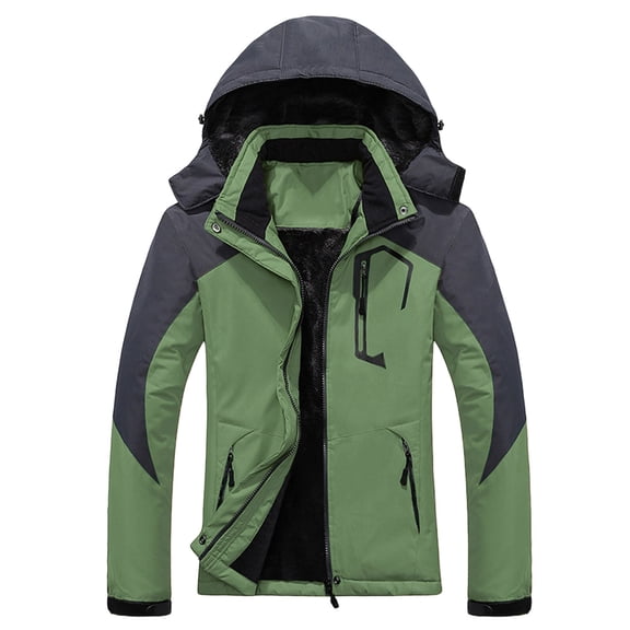 DHFJKG Windbreaker Jacket Women Fuzzy Lining Secure Pockets Zipper Coat With Detachable Hood Winter Outdoor Hiking Climbing Trendy Outerwear
