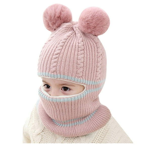 DHFJKG Winter Baby Beanie Balaclava Crochet Hat Girls Boys Solid Color Fuzzy Pom-Pom Neck Warmer Versatile Hats