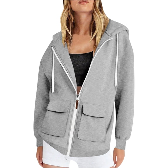 DHFJKG Winter Coats For Women Hoodies Fuzzy Lining Solid Color Long Sleeve Loose Fit Zipper Jacket Casual Sportswear Athleisure Trendy Outerwear