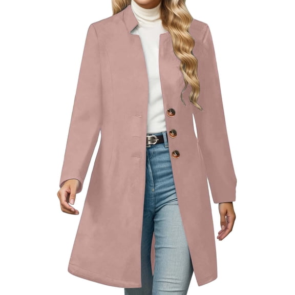 DHFJKG Winter Coats For Women Trench Coat Long Sleeve Button Down Mediun Length Slim Fit Overcoat Timeless Solid Color Comfort Outerwear