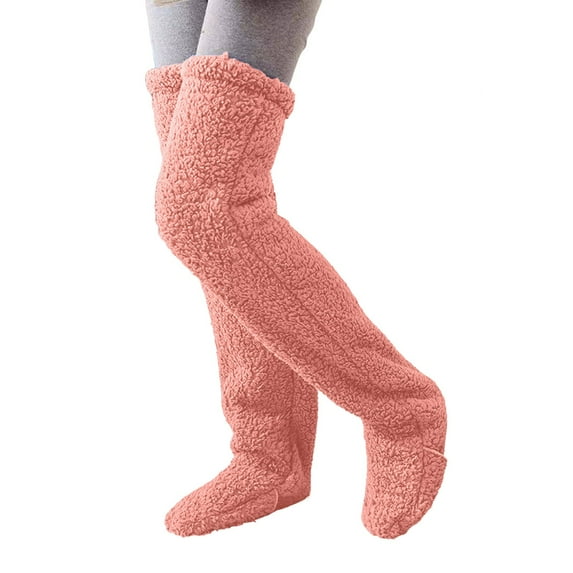 DHFJKG Winter Fluffy Thigh High Socks For Women Fuzzy Leg Cover Solid Color Home Over Knee Slouch Socks Leg Warmers Soft Stockings