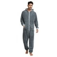 thumbnail image 1 of DHFJKG Winter Pajamas For Men Jumpsuit Loungewear Loose Fit Solid Color Long Sleeve Hooded Zipper Onesie With Pockets Sleepwear Soft Nightwear, 1 of 7