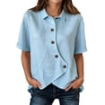 thumbnail image 1 of DHFJKG Women Asymmetrical Button Up Shirts Casual Solid Color Loose Fit Short Sleeve Irregular Hem Shirts Summer Stylish Tops, 1 of 4