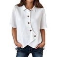 thumbnail image 1 of DHFJKG Women Asymmetrical Button Up Shirts Casual Solid Color Loose Fit Short Sleeve Irregular Hem Shirts Summer Trendy Tops, 1 of 4