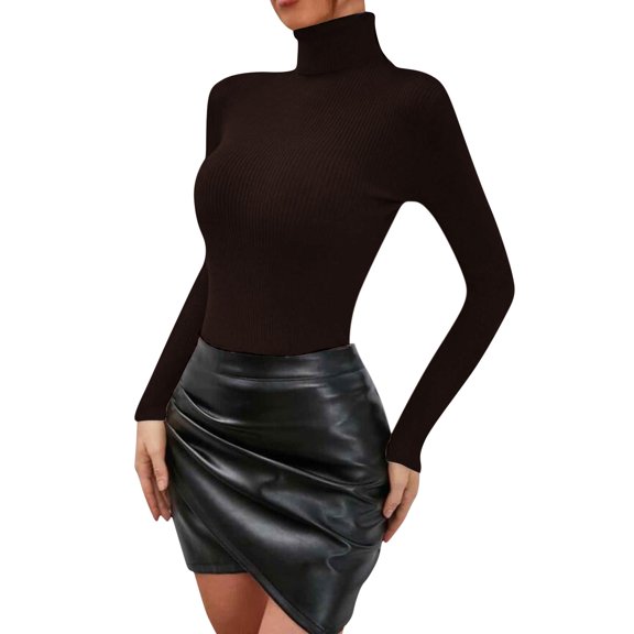 DHFJKG Women Base Layer Knitted Sweater Turtleneck Slim Fit Solid Color Bottoming Shirt Ribbed Pullover Versatile Jumper Tops