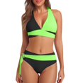 thumbnail image 1 of DHFJKG Women Bikini Sets Color Block Two Piece Bathing Suit Side Tie Halter Swim Top With High Waisted Briefs Bottom Stylish Beachwear, 1 of 9