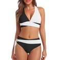 thumbnail image 1 of DHFJKG Women Bikini Sets Color Block Two Piece Bathing Suit Side Tie Halter Swim Top With High Waisted Briefs Bottom Stylish Beachwear, 1 of 9