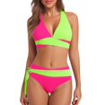 thumbnail image 1 of DHFJKG Women Bikini Sets Color Block Two Piece Bathing Suit Side Tie Halter Swim Top With High Waisted Briefs Bottom Trendy Beachwear, 1 of 9