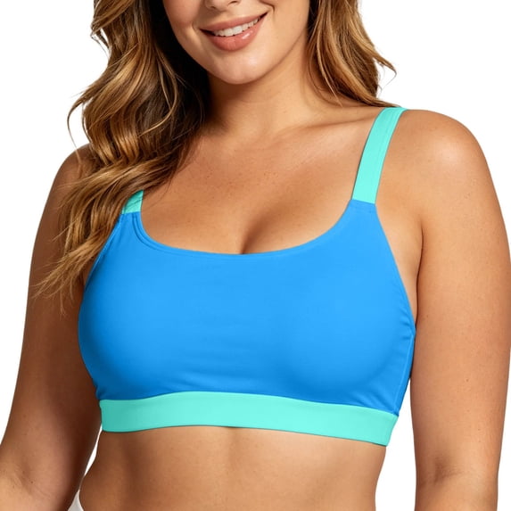 DHFJKG Women Bikini Tops Full Coverage Padded Adjustable Wide Straps Swimsuit Top Water Sports Bra Soft Beachwear